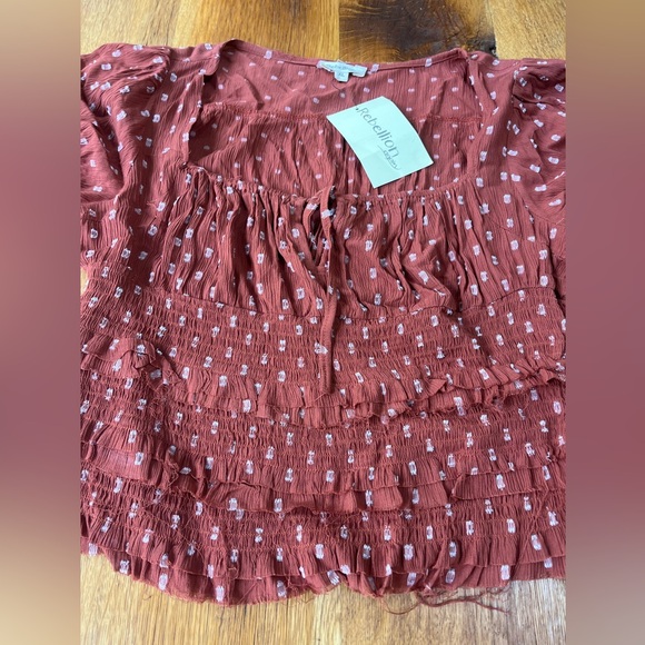 NWT Rebellion Distressed Ruched Gauze Blouse - Picture 2 of 8